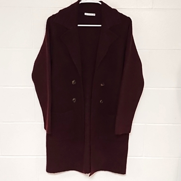 Burgundy Soft Open Front Button Detailed Long Cardigan Sweater Jacket - Picture 9 of 10
